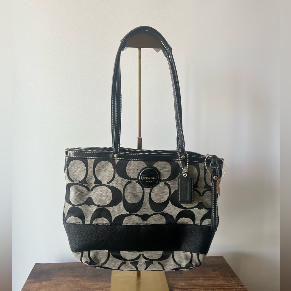 Authentic Coach Black and Gray Signature Tote Bag